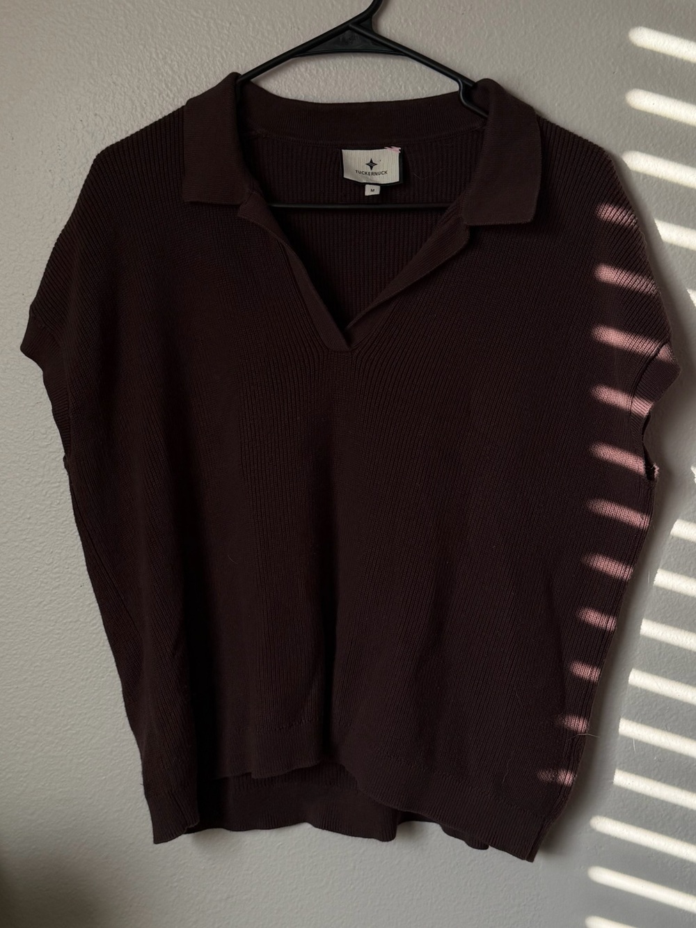 Tuckernuck Brown Ribbed Knit Polo Sweater Top M Preppy Old Money Quiet Luxury